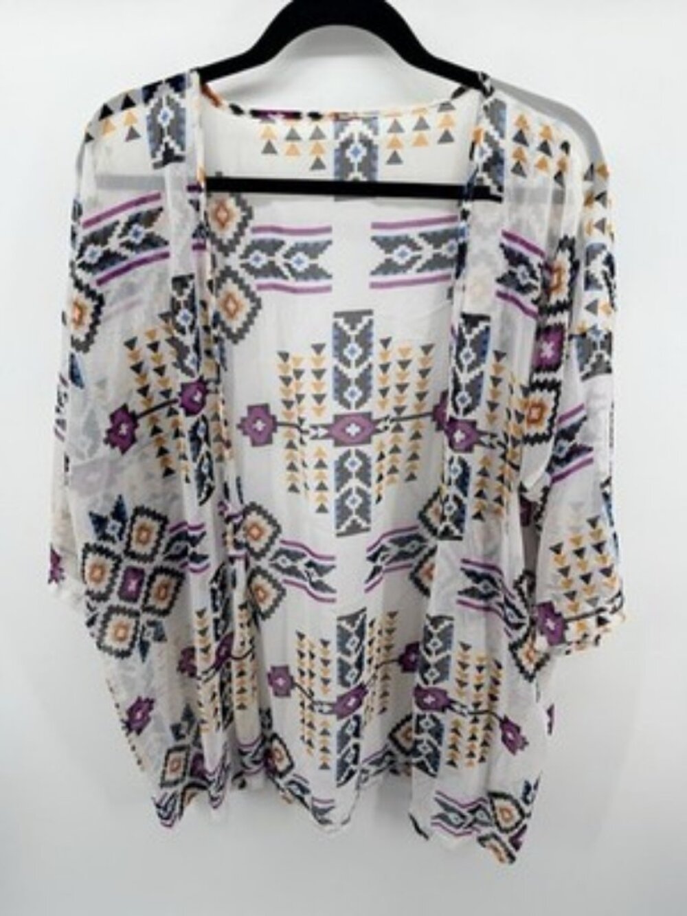 Boho Aztec Tribal Print Sheer Kimono Cardigan Open Front Women’s One Size